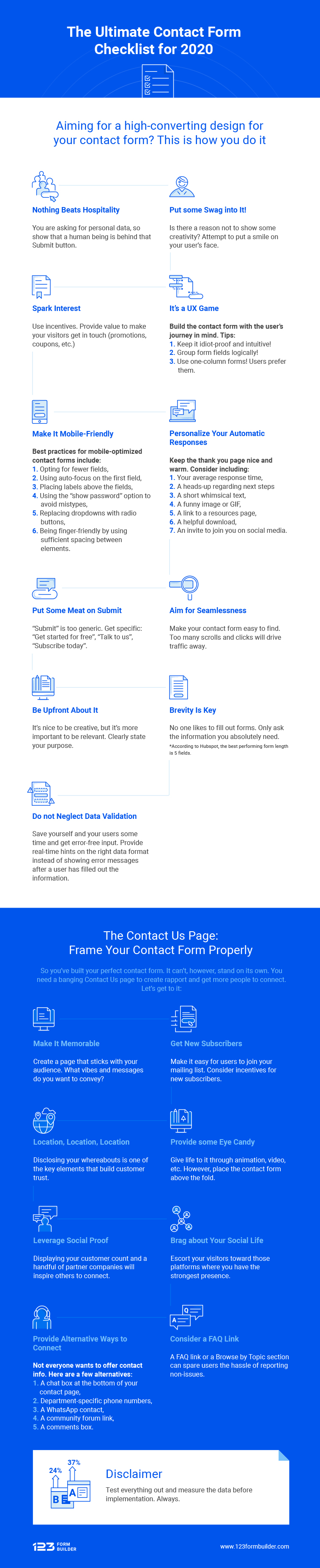 Infographic with tips for a high-converting contact page.